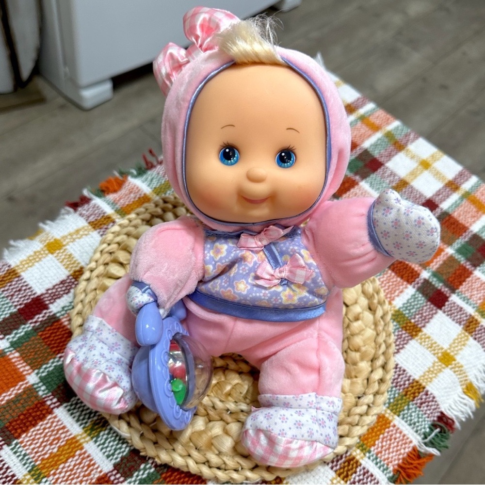 Vintage Y2K Fisher-Price First Baby Doll with Rattle Soft Plush & Vinyl Face - Picture 3 of 16